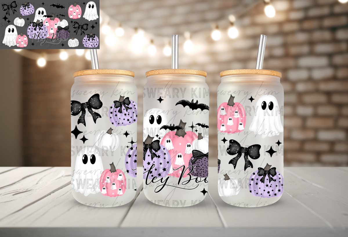 Hey Boo Dainty Pumpkins UV Dtf 16oz glass can wrap