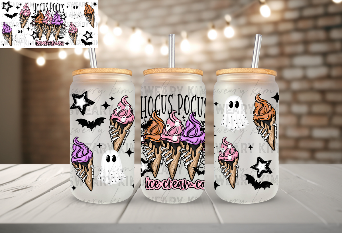 Hocus Pocus Ice Cream Co UV Dtf 16oz glass can wrap