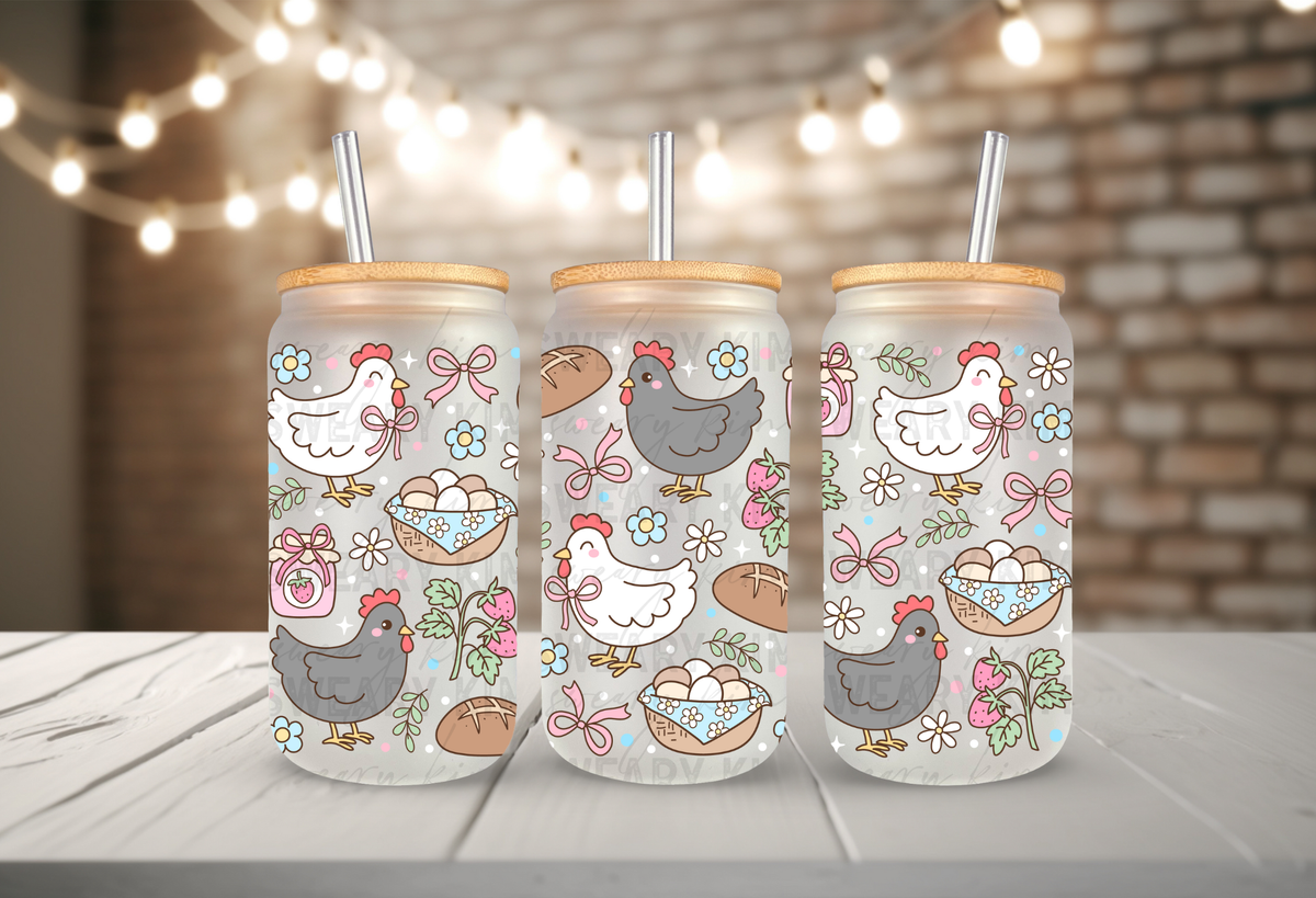 Chickens & Eggs UV Dtf 16oz glass can wrap