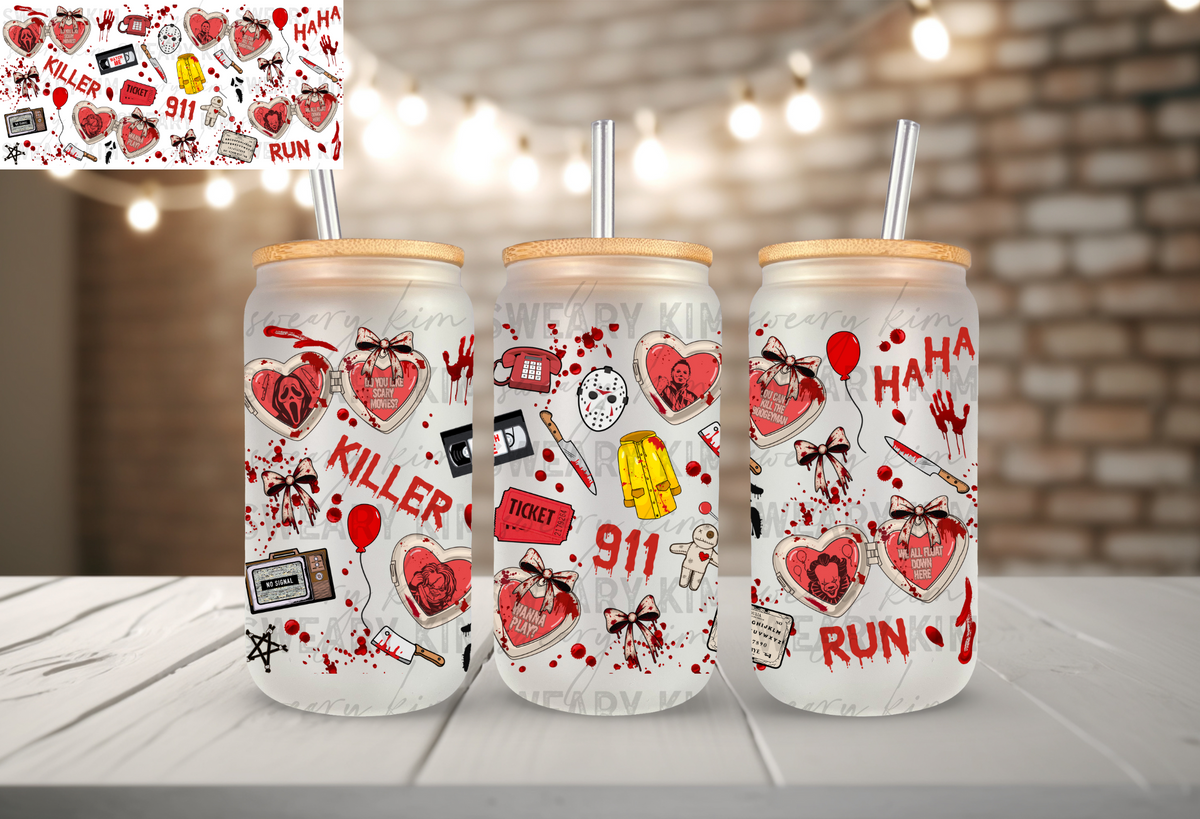 Killer Things UV Dtf 16oz glass can wrap