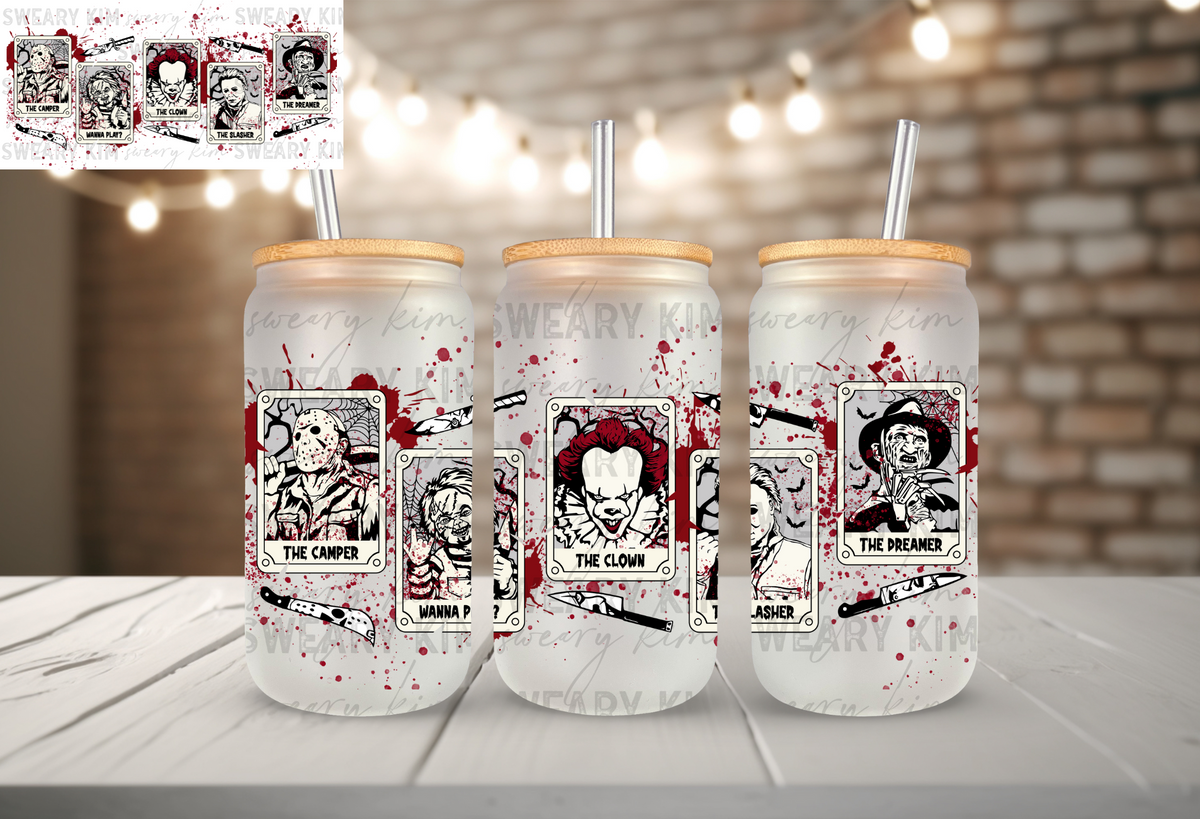 Horror Guys Tarot Cards UV Dtf 16oz glass can wrap