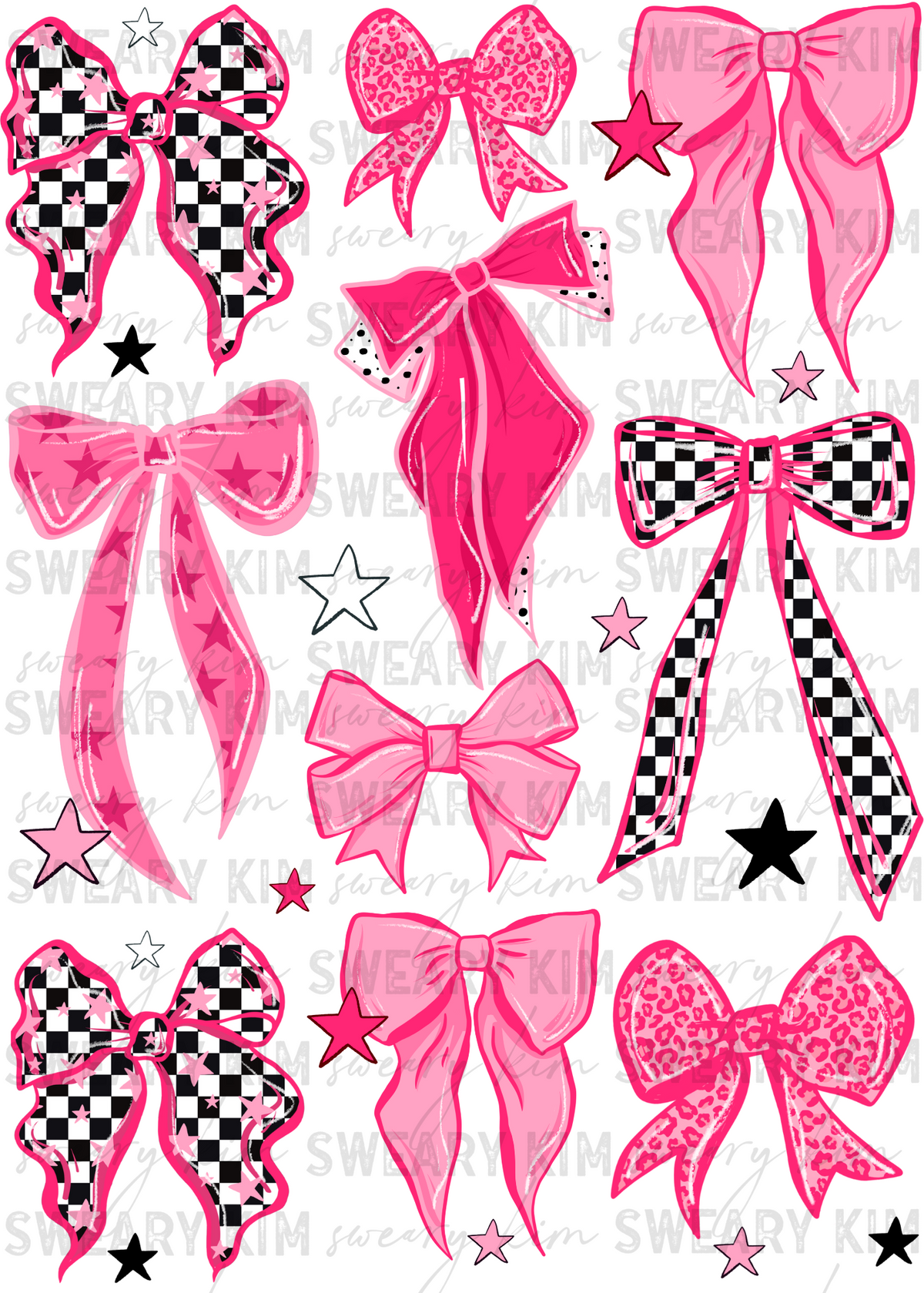 Hot Pink Retro Bows UV Dtf Element Sheet