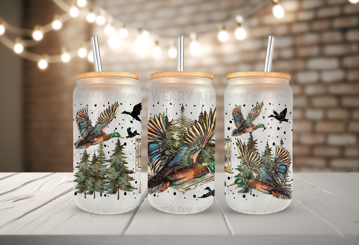 Duck Hunting UV Dtf 16oz glass can wrap