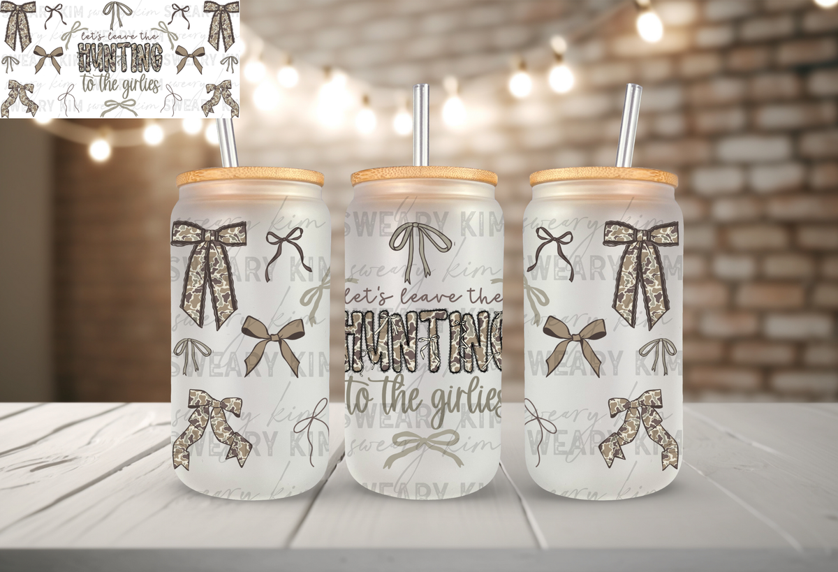 Hunting Girlies Camo Bows UV Dtf 16oz glass can wrap
