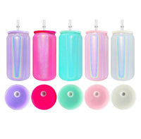 Minty Green Shimmer 16 oz Glass Sublimation Glass Can Tumbler