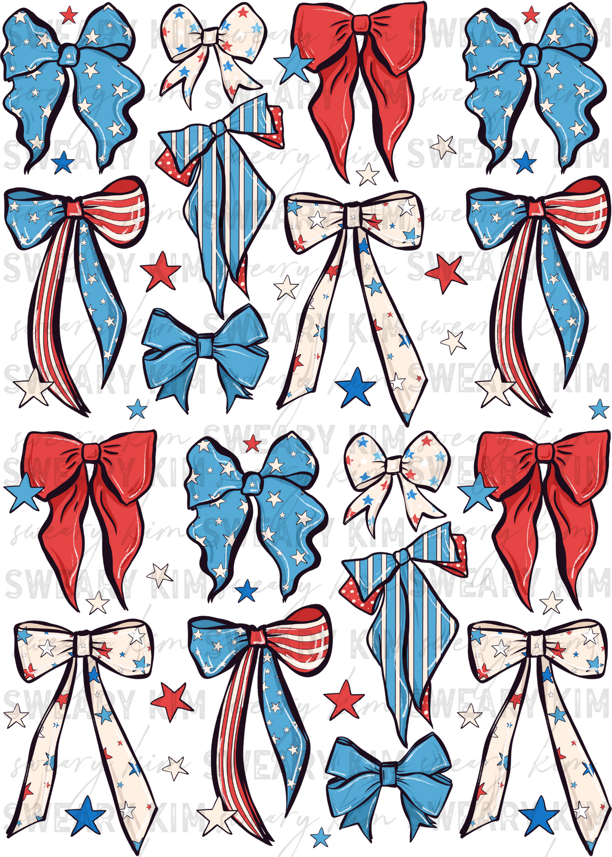 Star Spangled Bows UV Dtf Element Sheet