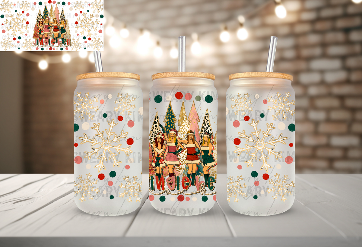 Jingle Bell Rock Girls UV Dtf 16oz glass can wrap