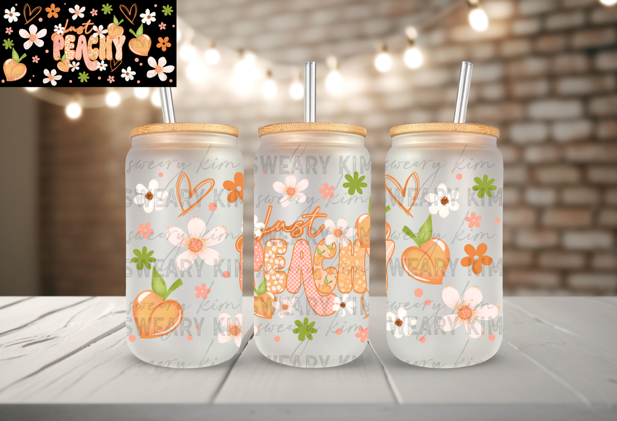 Just Peachy Bubble Letters UV Dtf 16oz glass can wrap