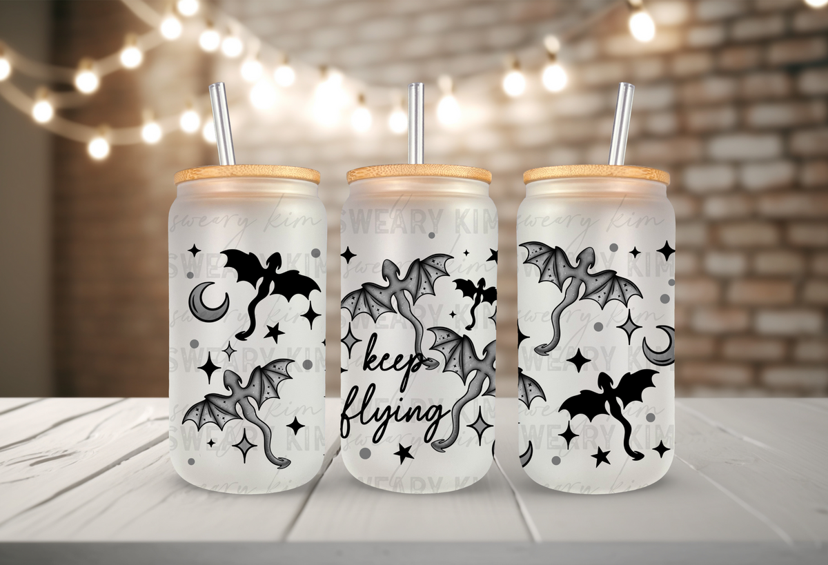 Keep Flying Dragons UV Dtf 16oz glass can wrap
