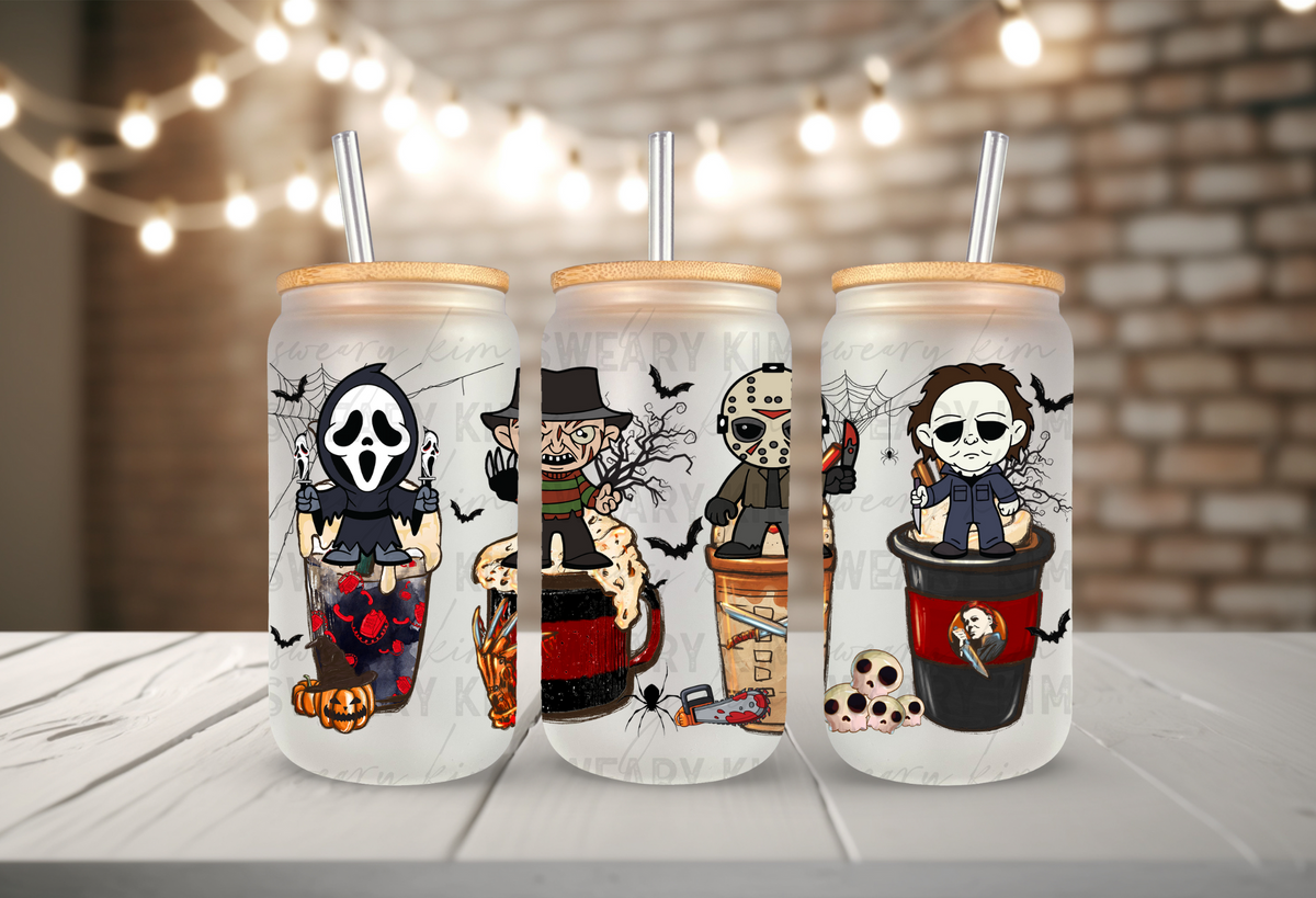 Horror Men Coffee UV Dtf 16oz glass can wrap
