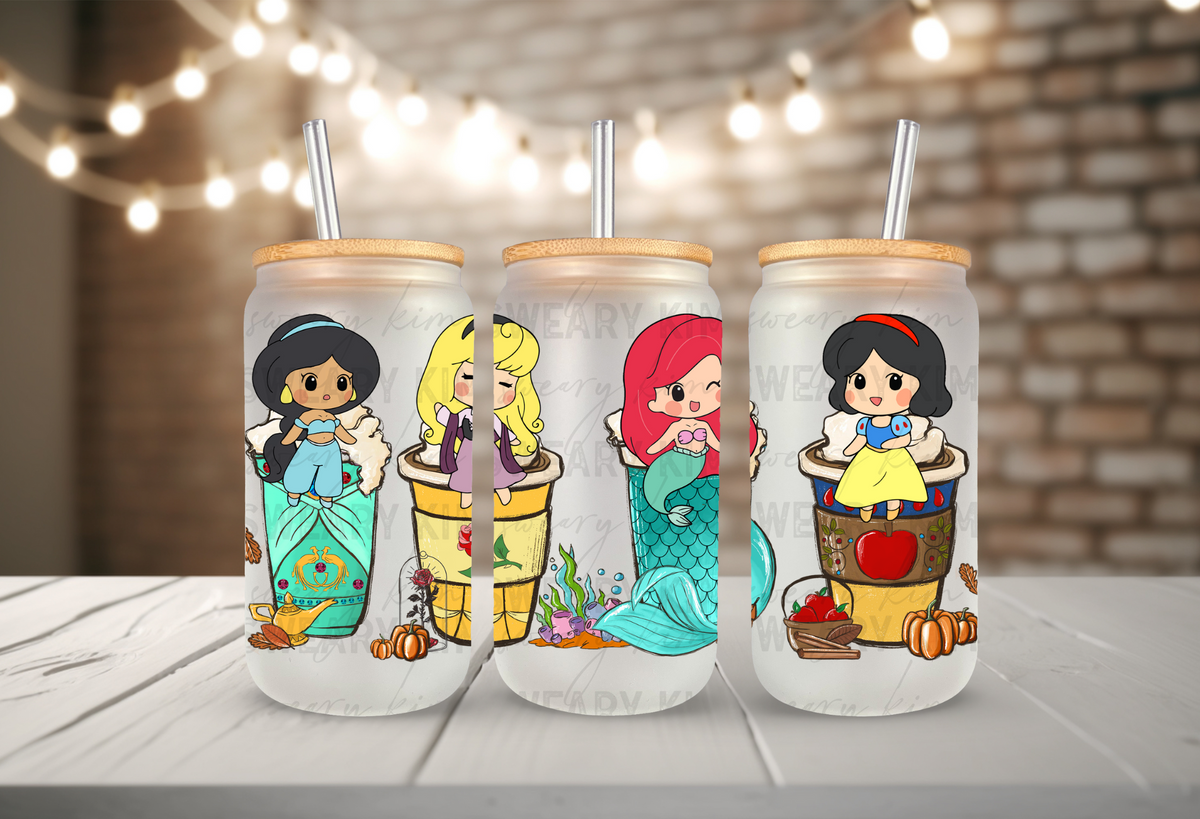 Princess Coffee Cups UV Dtf 16oz glass can wrap