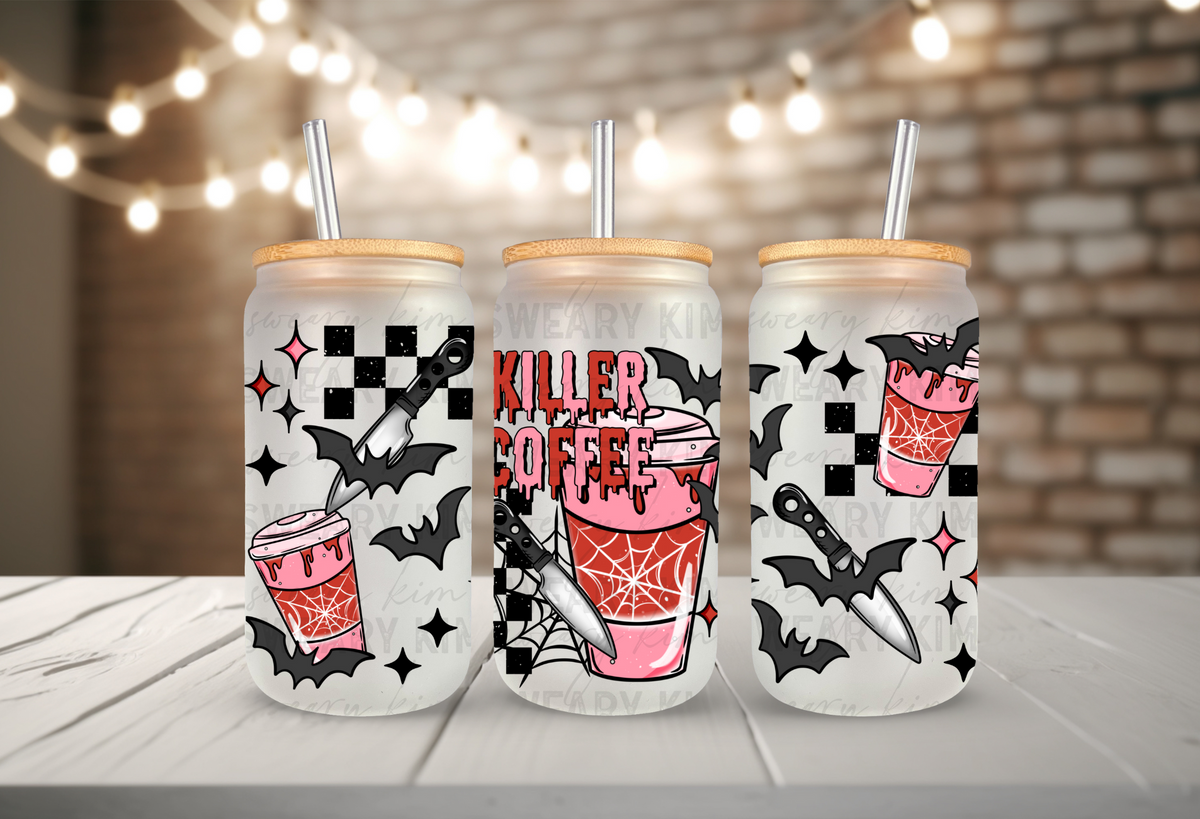 Killer Coffee UV Dtf 16oz glass can wrap