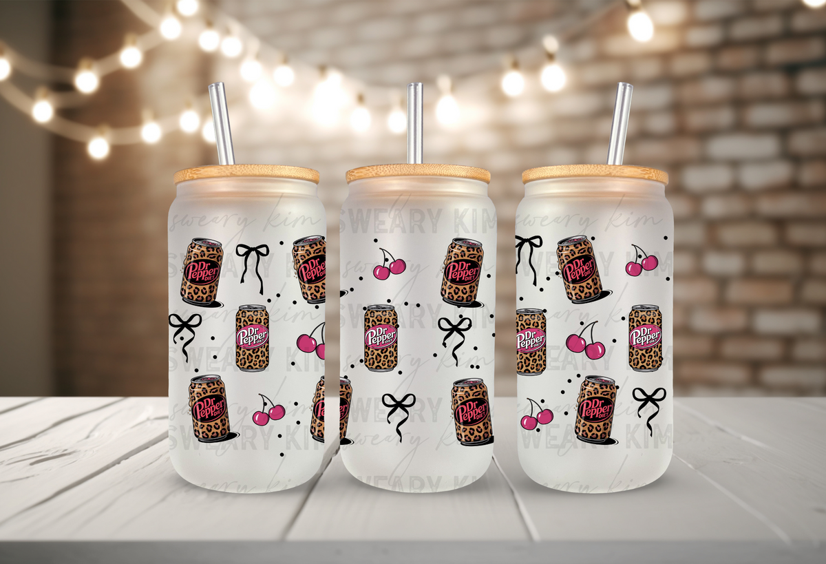Leopard Peppy Cans UV Dtf 16oz glass can wrap