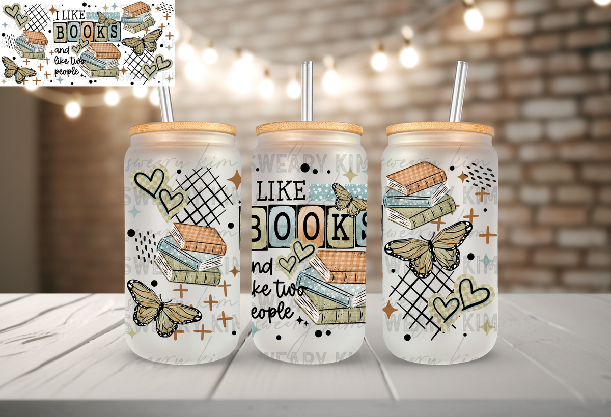 Like Books & 2 People UV Dtf 16oz glass can wrap