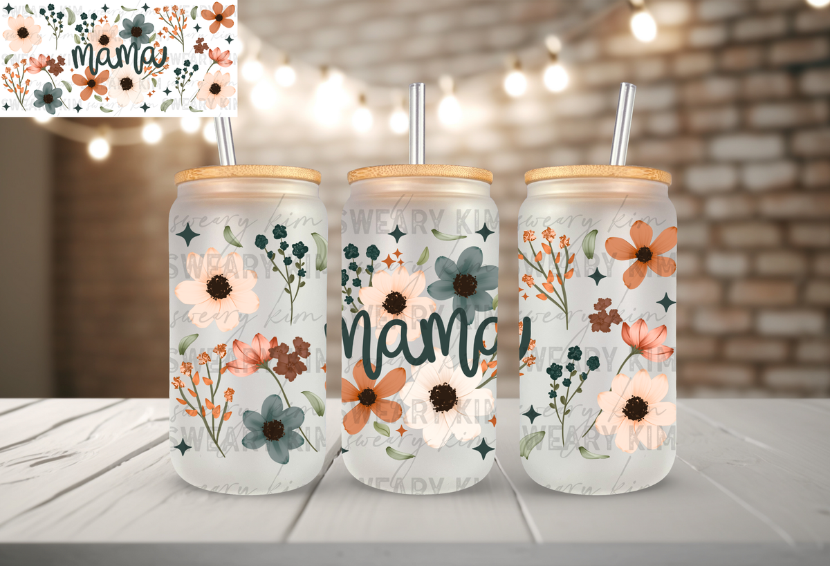 Mama Flowers UV Dtf 16oz glass can wrap