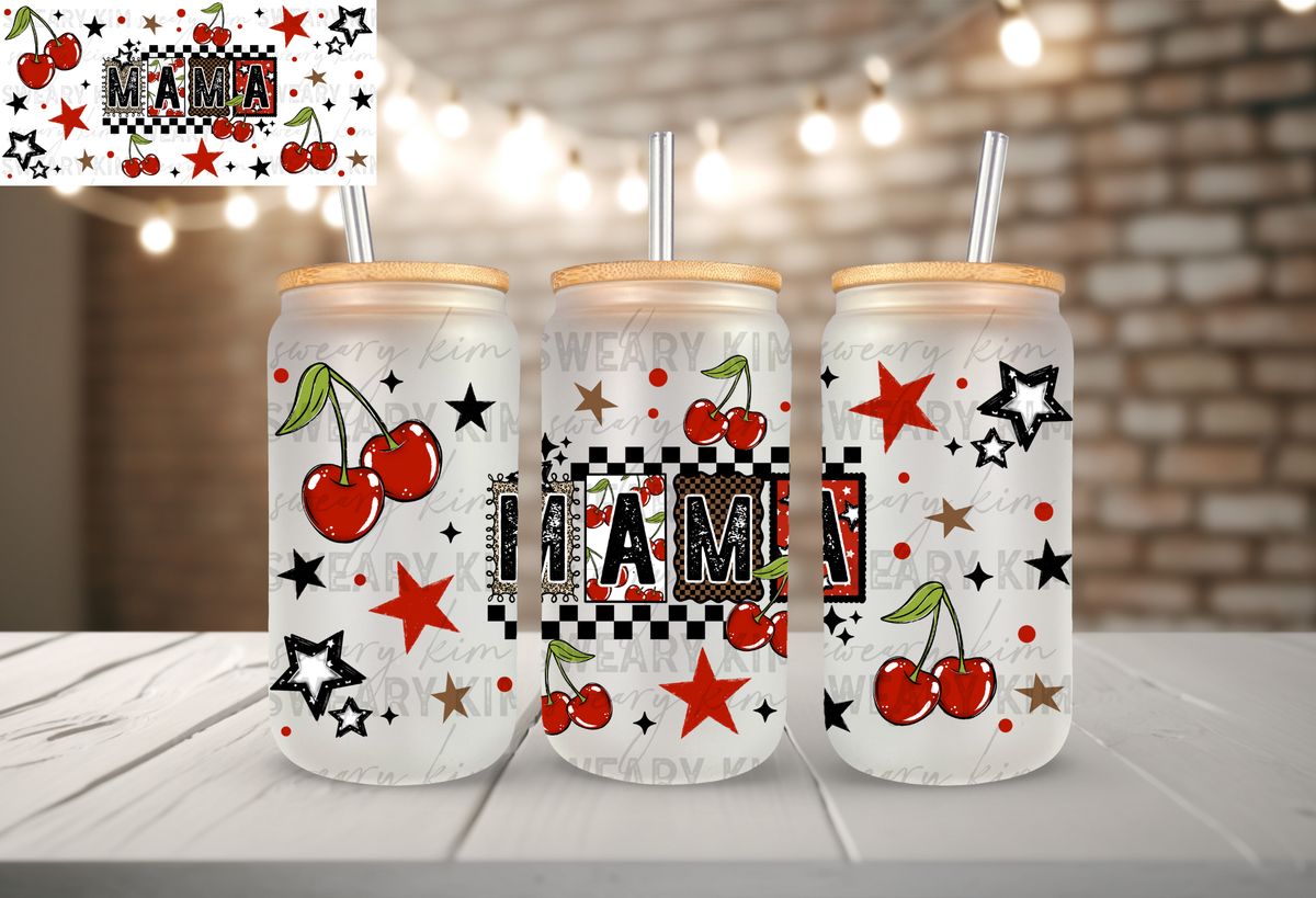 Mama Cherry Block Font UV Dtf 16oz glass can wrap