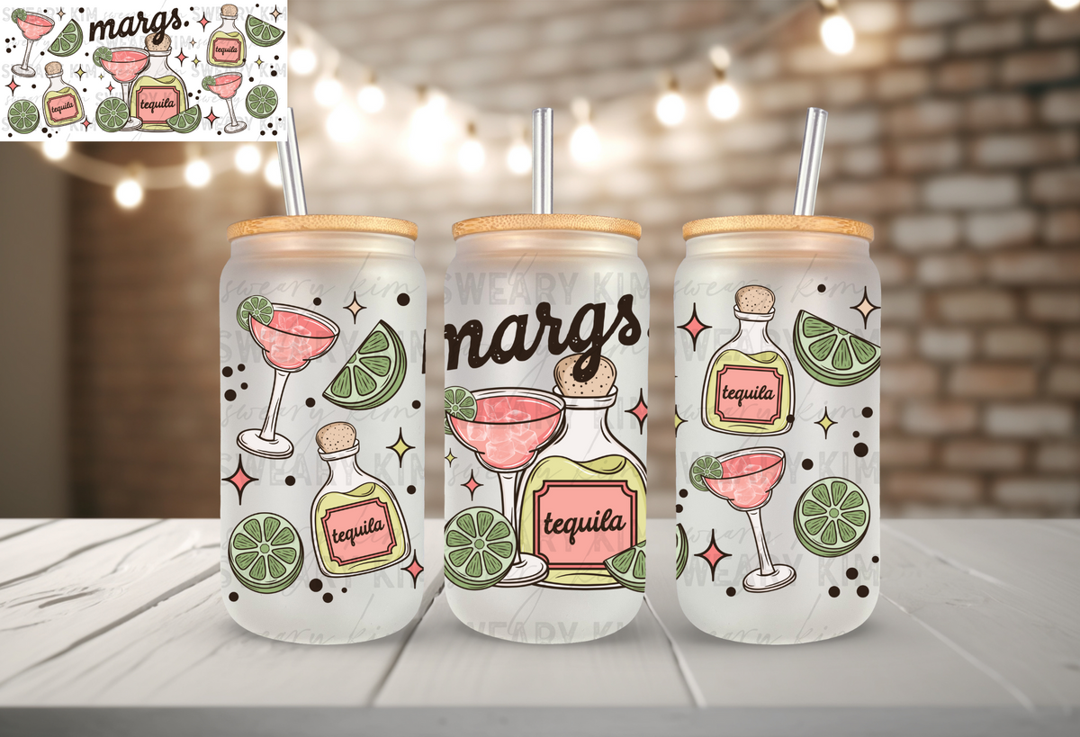 Margs & Tequila UV Dtf 16oz glass can wrap