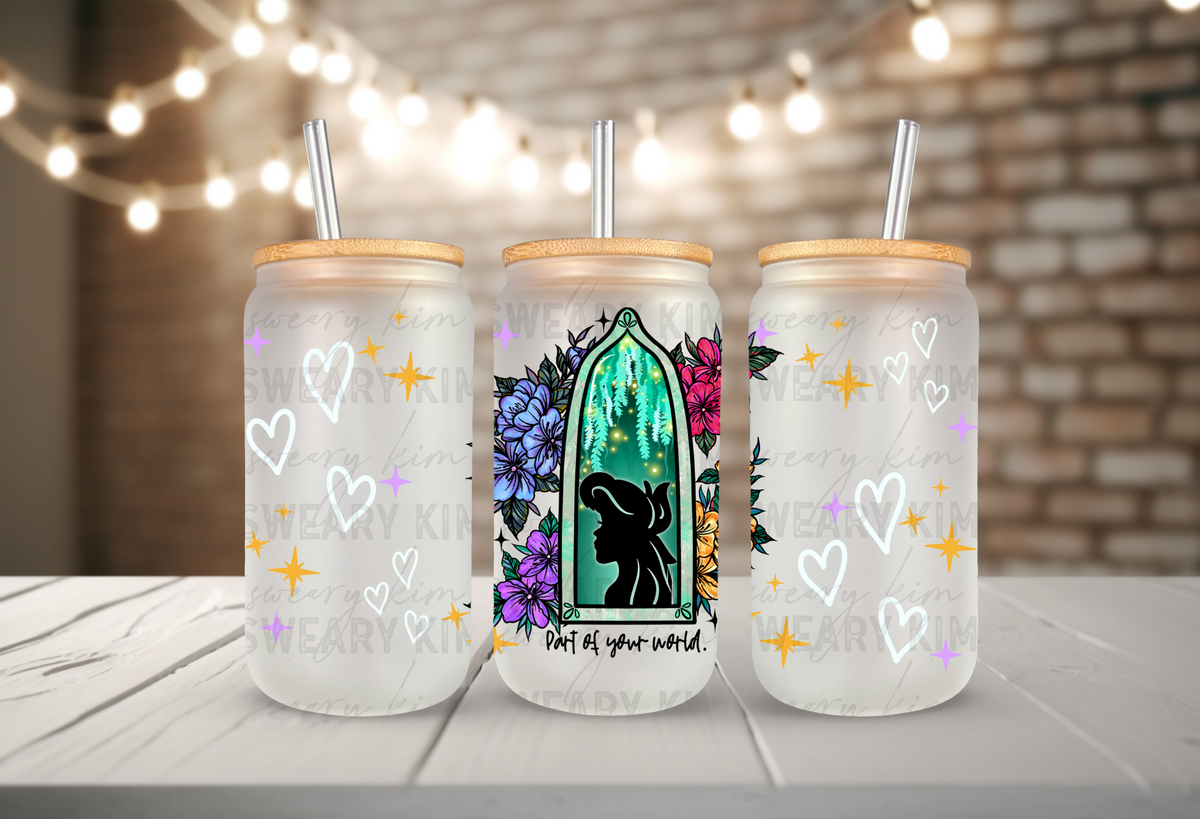 Mermaid Princess Silhouette UV Dtf 16oz glass can wrap