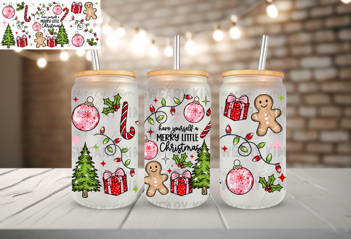 Merry Little Christmas UV Dtf 16oz glass can wrap
