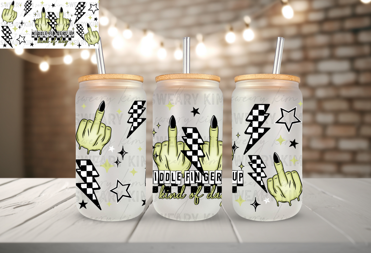 Middle Fingers Up UV Dtf 16oz glass can wrap