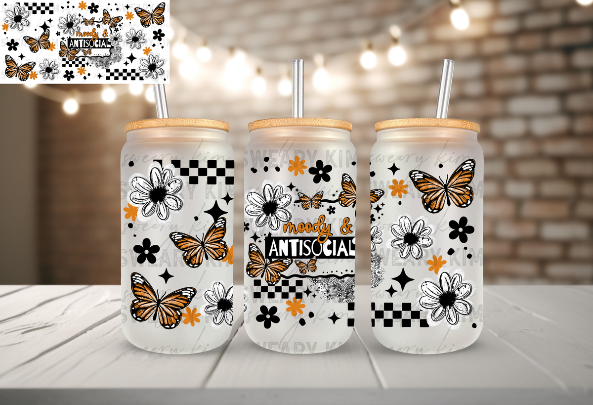 Moody & Antisocial Butterflies UV Dtf 16oz glass can wrap