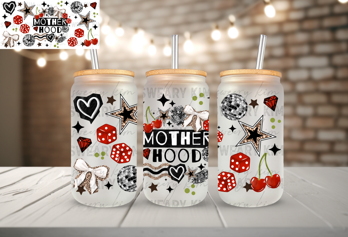 Motherhood Retro Cherry Dice UV Dtf 16oz glass can wrap