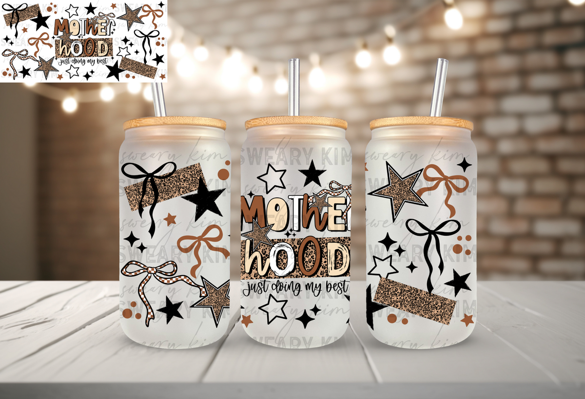 Motherhood Retro Block Font UV Dtf 16oz glass can wrap