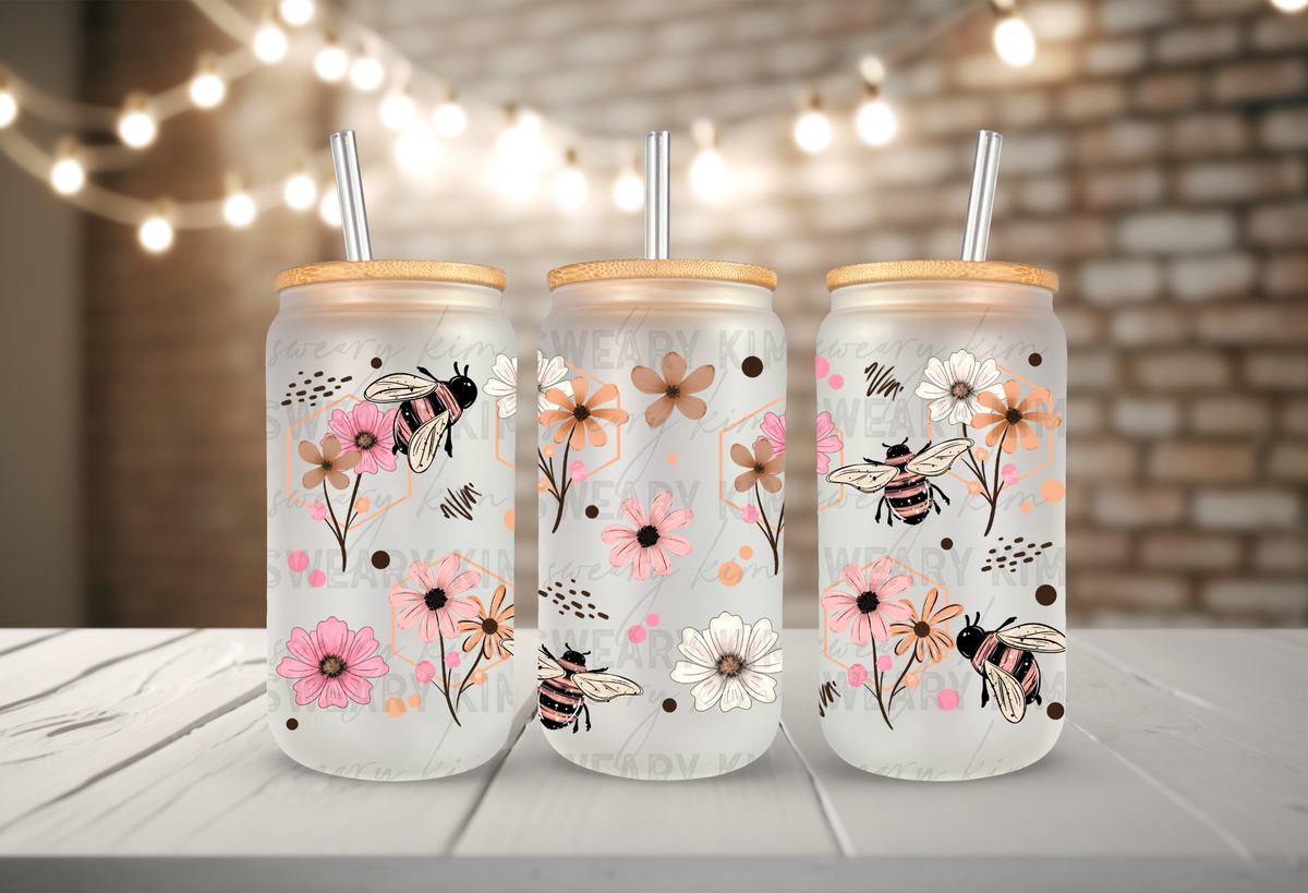 Wildflowers & Bees UV Dtf 16oz glass can wrap