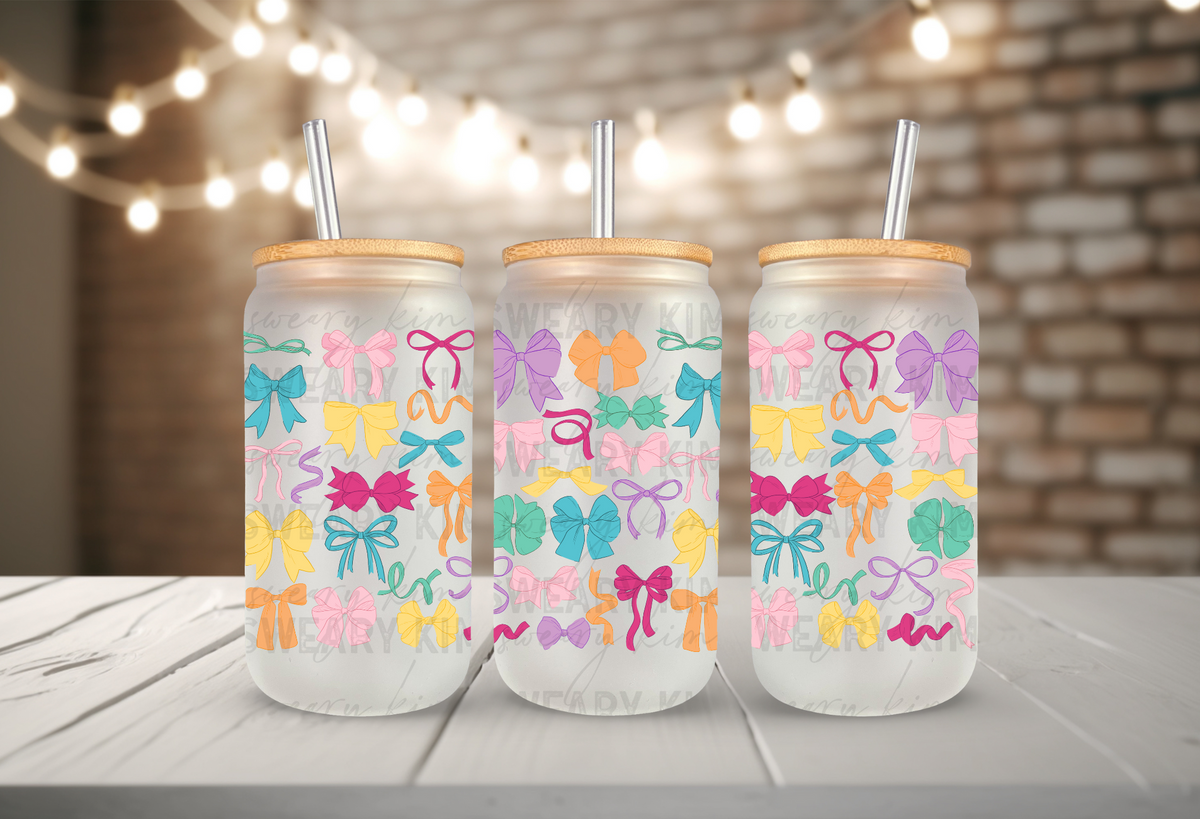 Bright Colorful Bows UV Dtf 16oz glass can wrap