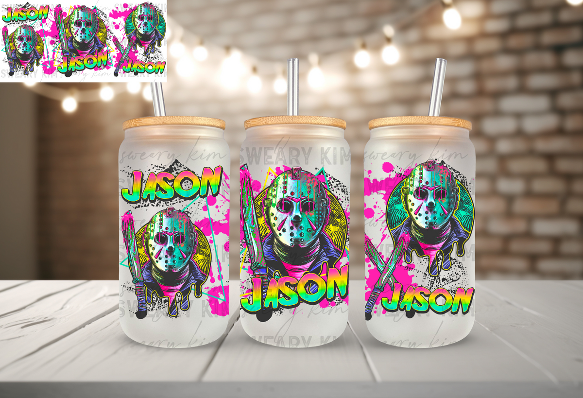 Neon Killer Jay UV Dtf 16oz glass can wrap