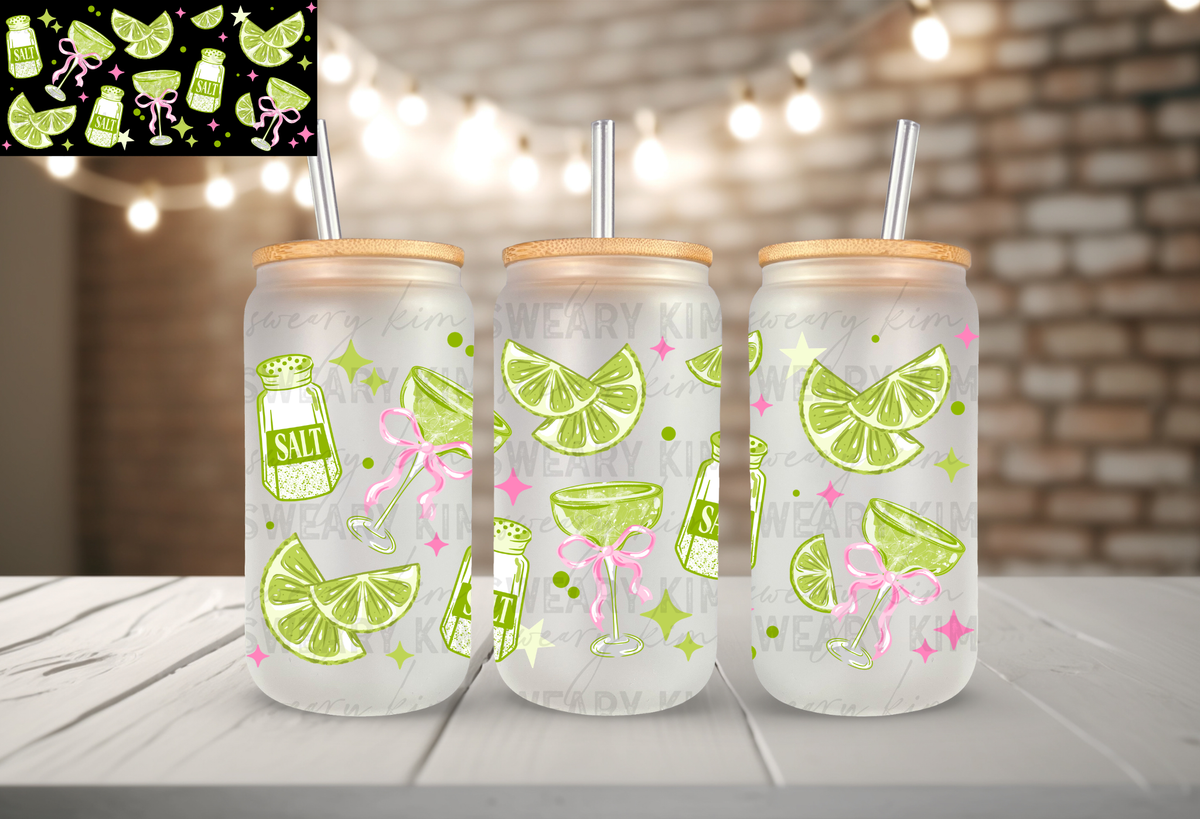 Dainty Margaritas UV Dtf 16oz glass can wrap