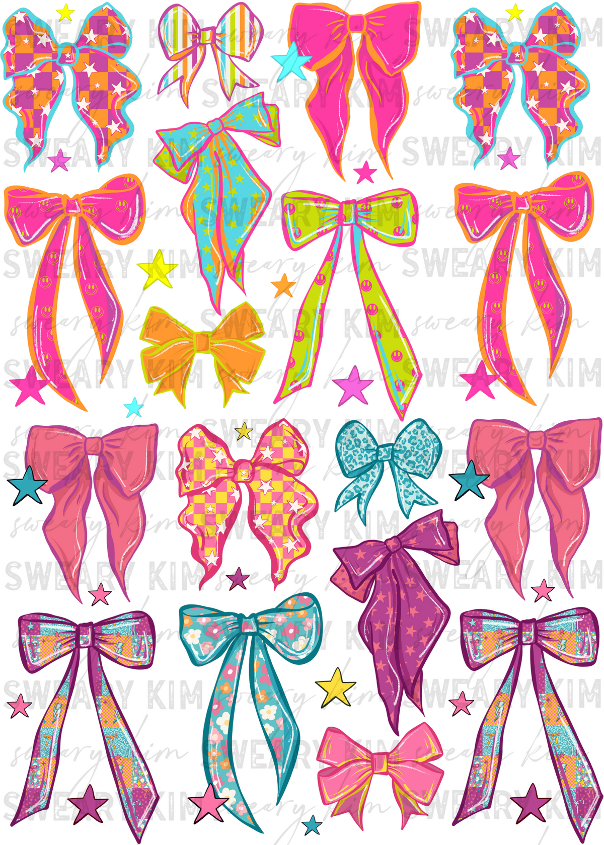 Neon Patterned Bows UV Dtf Element Sheet