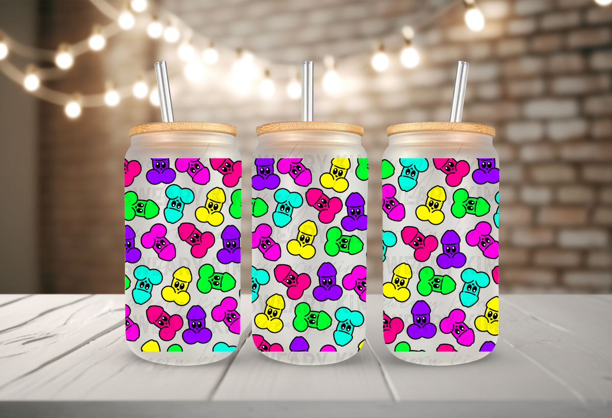 Colorful Peens UV Dtf 16oz glass can wrap