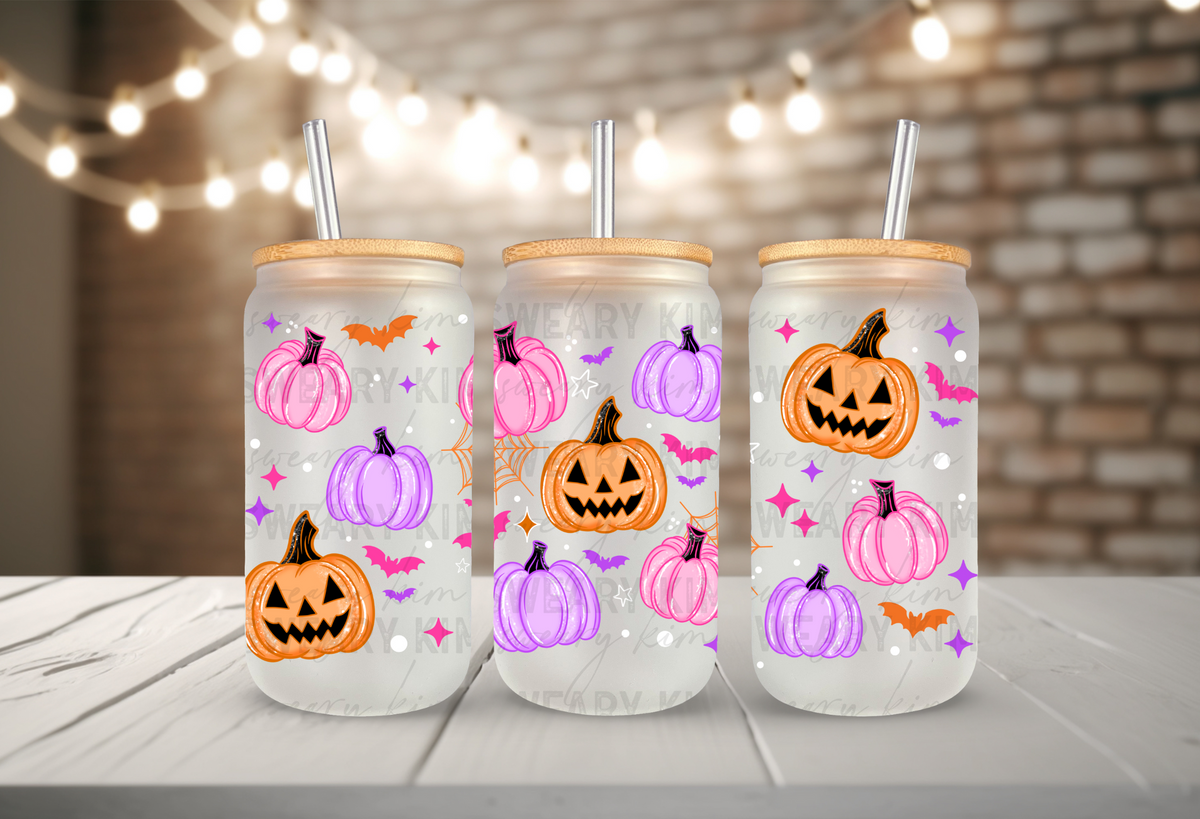 Neon Pumpkins UV Dtf 16oz glass can wrap