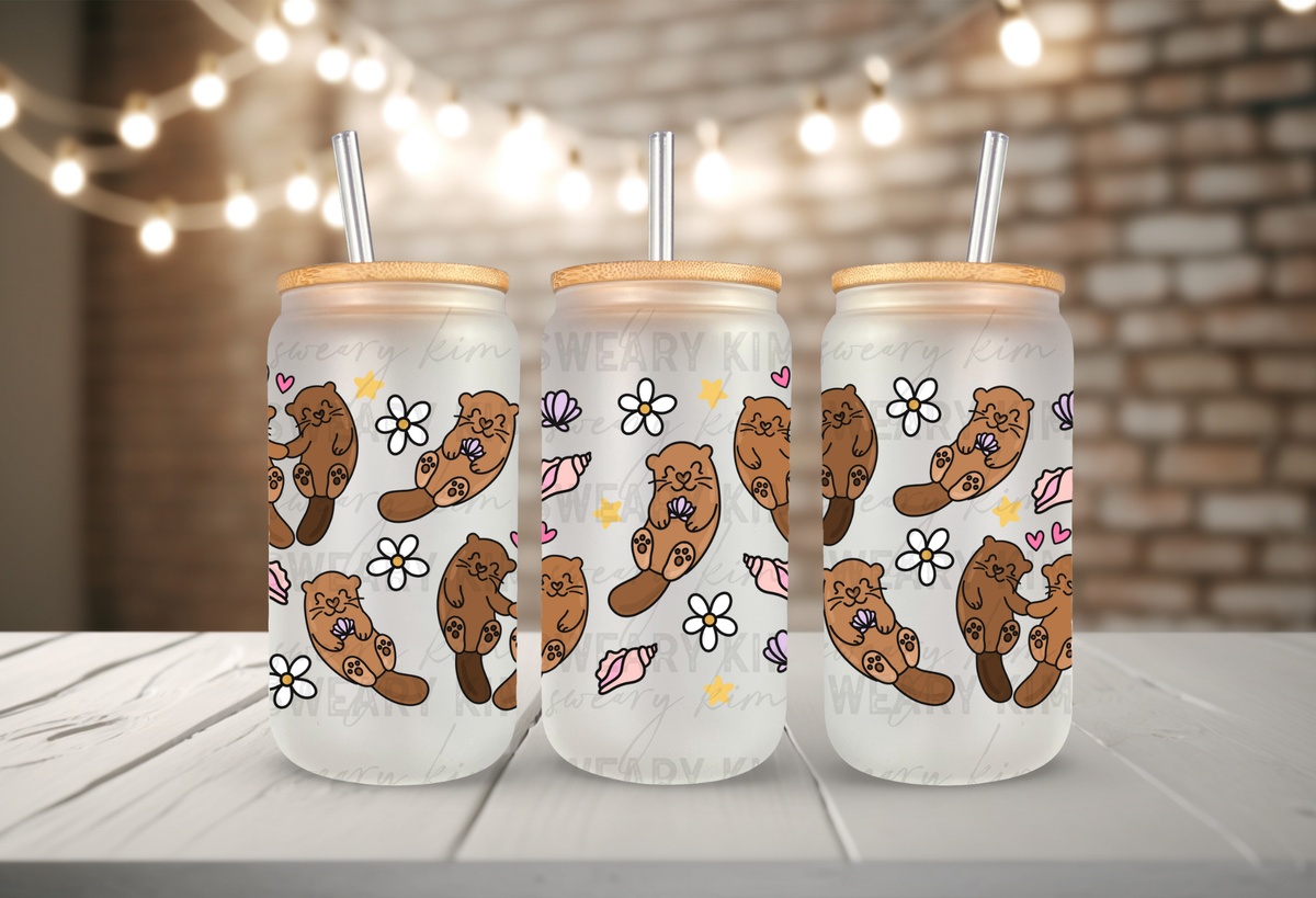 Otter Love UV Dtf 16oz glass can wrap