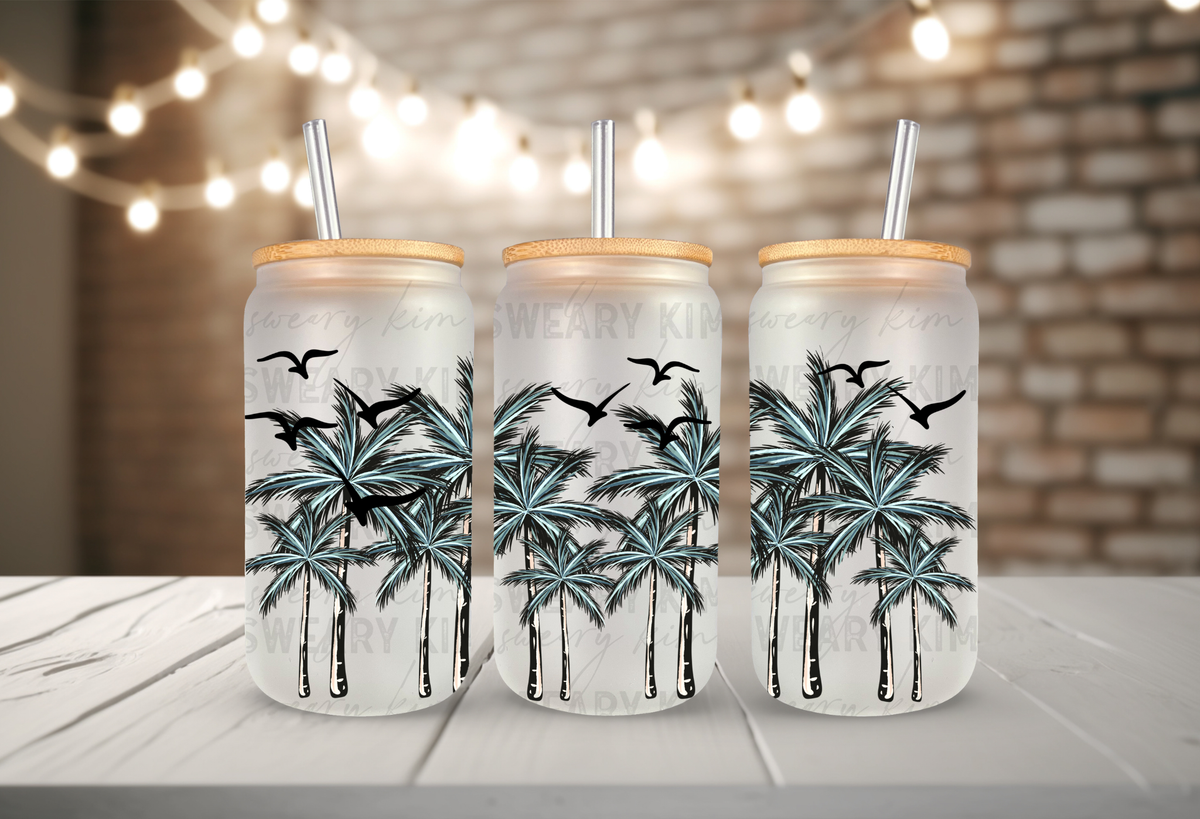 Palm Tree Border UV Dtf 16oz glass can wrap