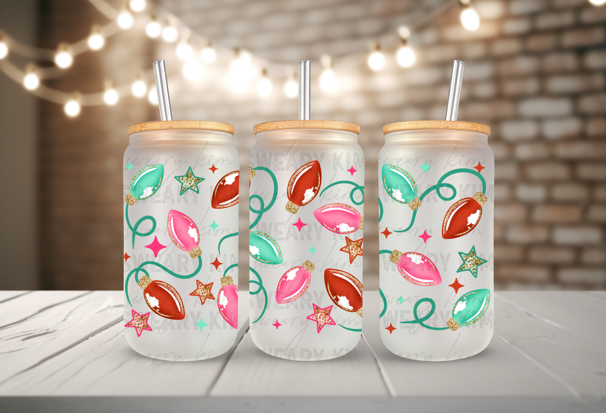 Pastel Faux Glitter Lights UV Dtf 16oz glass can wrap