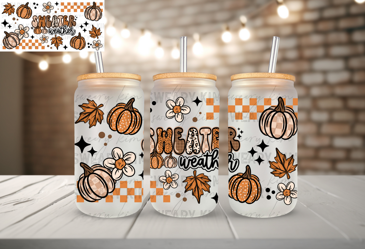 Sweater Weather UV Dtf 16oz glass can wrap