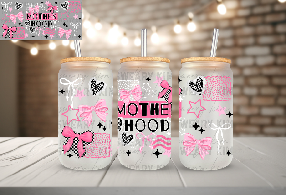 Motherhood Pink Bows UV Dtf 16oz glass can wrap