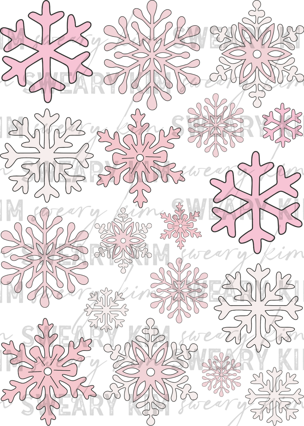 Pink Snowflakes UV Dtf Element Sheet