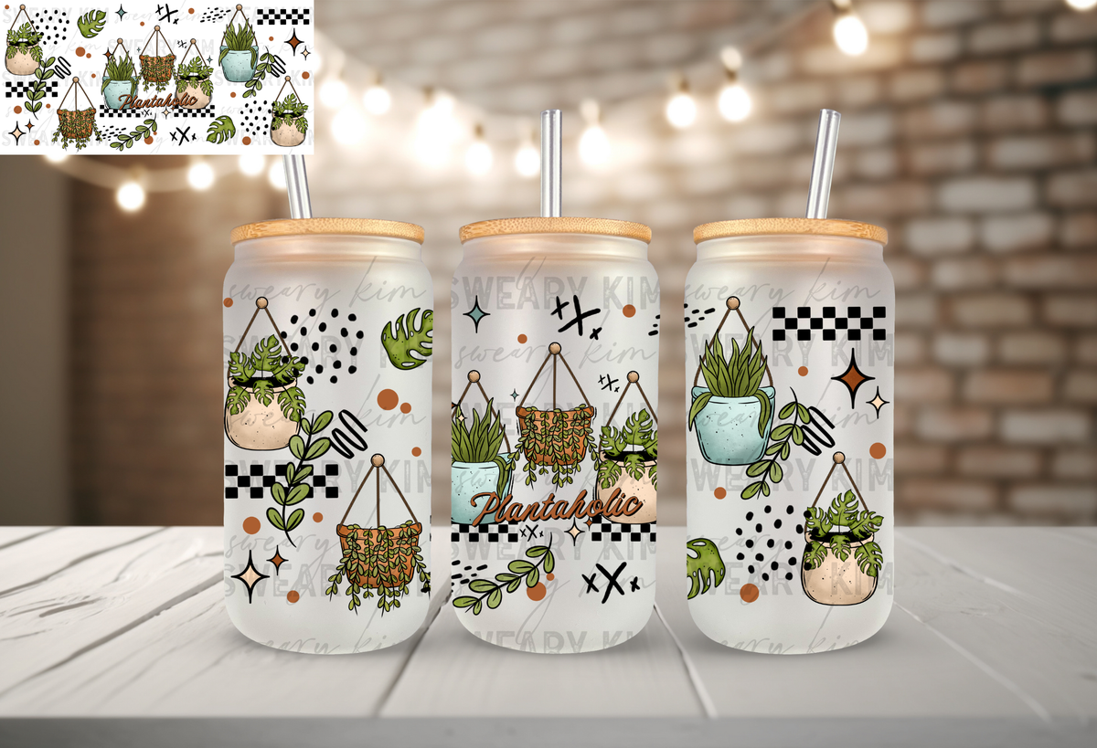 Plantaholic UV Dtf 16oz glass can wrap