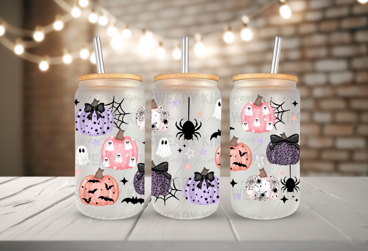Dainty Patterned Pumpkins UV Dtf 16oz glass can wrap