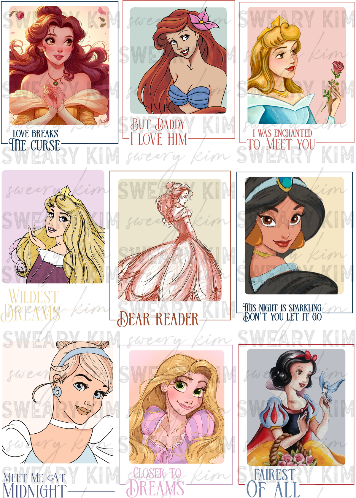 Princess Quote Cards UV Dtf Element Sheet