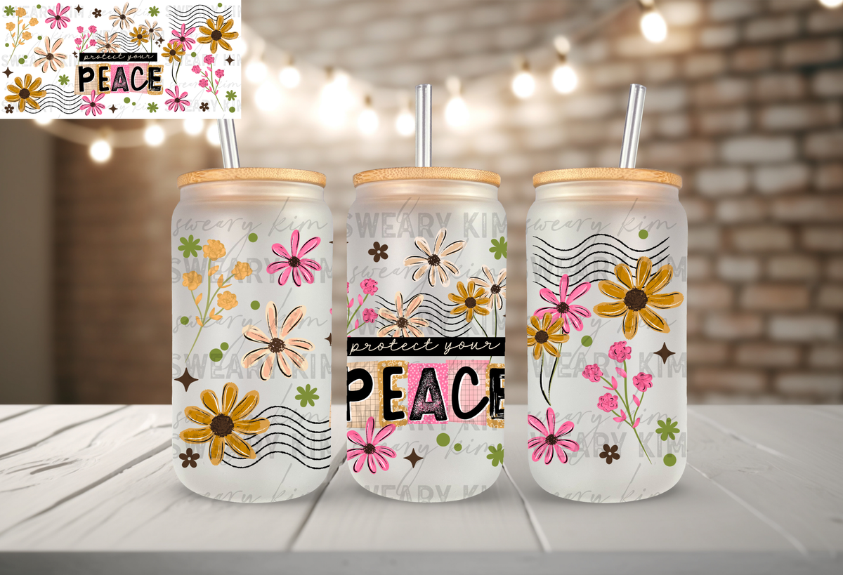 Protect Your Peace Wildflowers UV Dtf 16oz glass can wrap