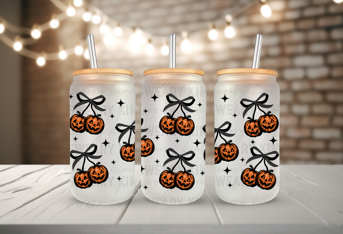 Pumpkin Cherry Bows UV Dtf 16oz glass can wrap
