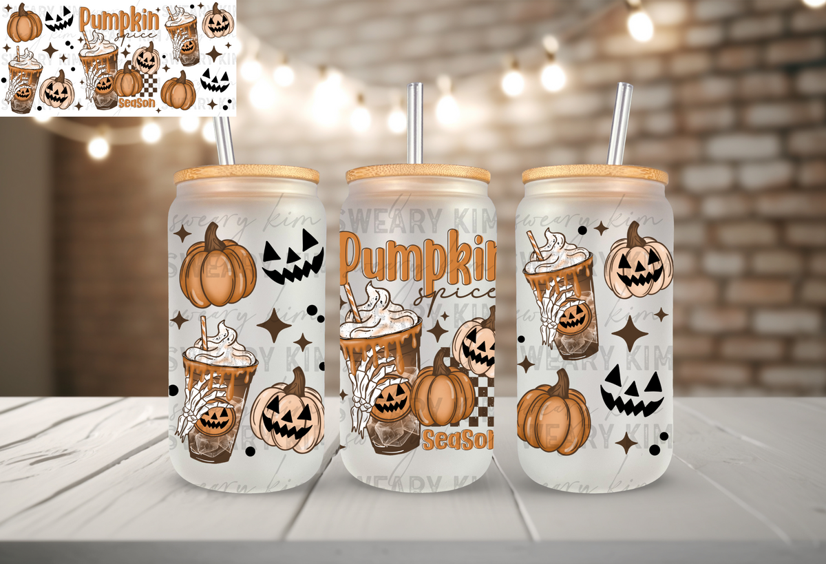 Pumpkin Spice Season UV Dtf 16oz glass can wrap