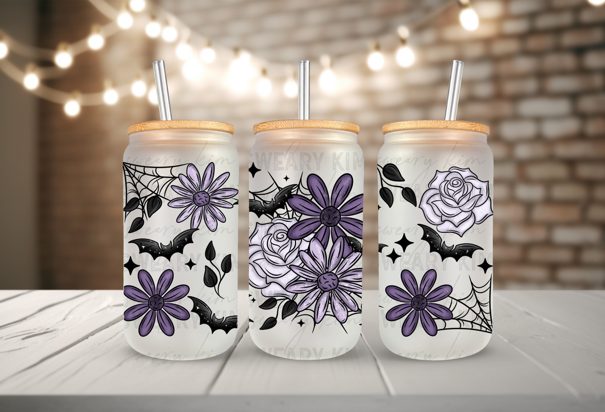 Batty Florals UV Dtf 16oz glass can wrap