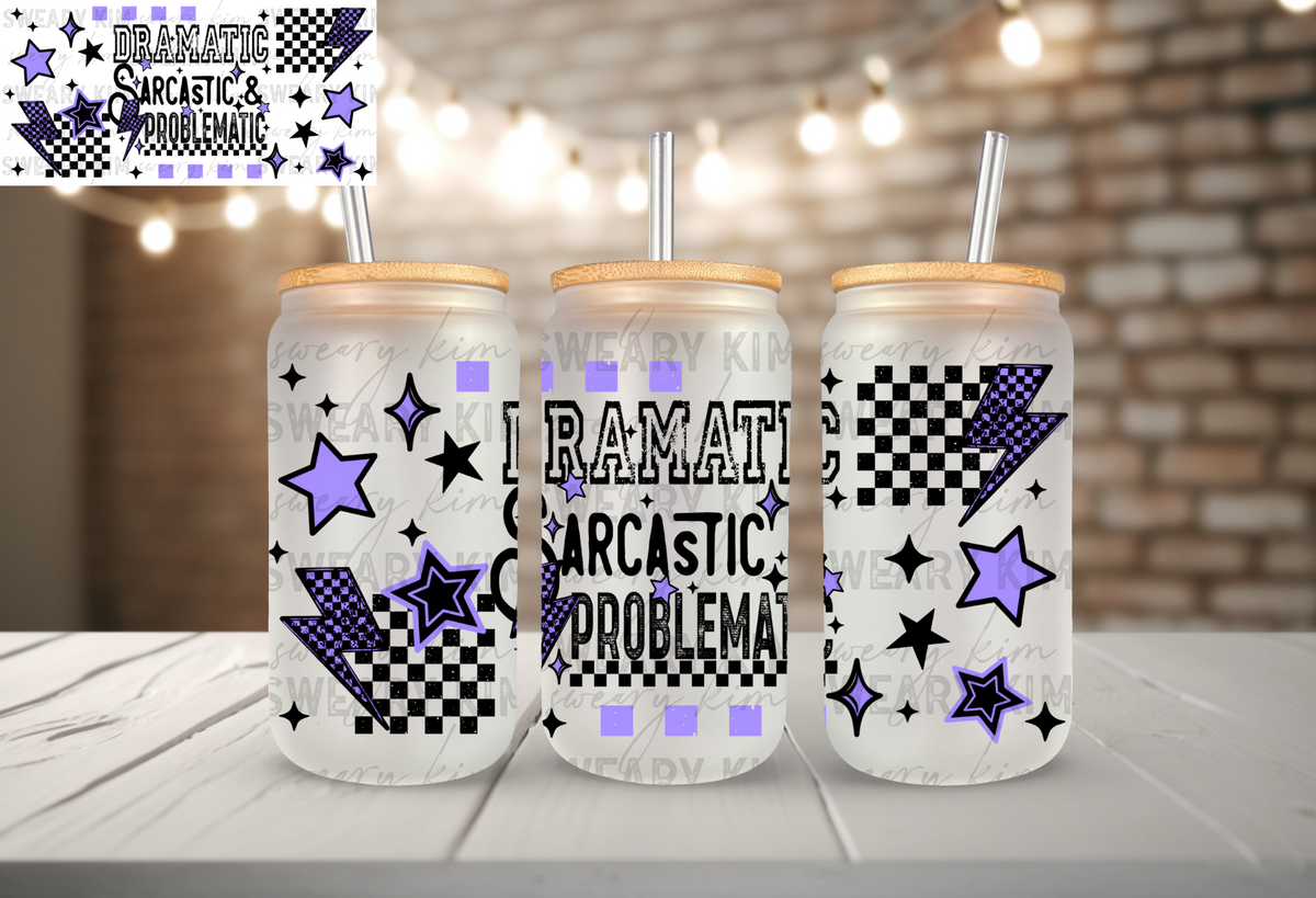 Purple Dramatic, Sarcastic, Problematic UV Dtf 16oz glass can wrap