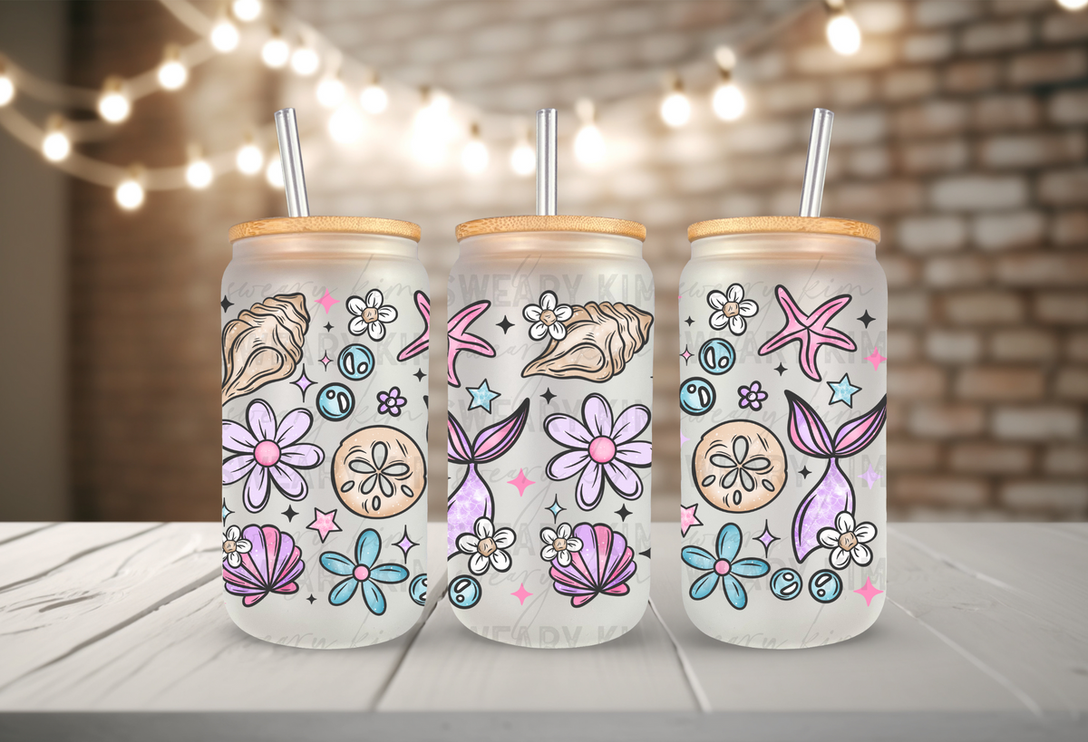 Pastel & Purple Under The Sea UV Dtf 16oz glass can wrap
