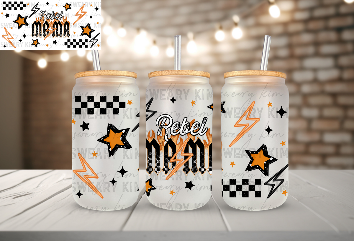 Rebel Mama UV Dtf 16oz glass can wrap